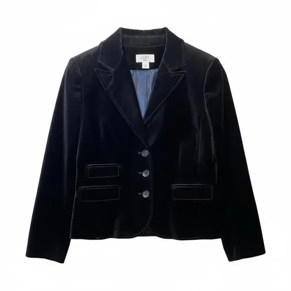 LOFT Petite Women’s Black Velvet, Three Button Blazer, Size 6P - Picture 2 of 5